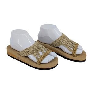 Laguna Womens Platform Slide Sandals Tan Macrame Woven Rope‎ Wedge Size 6